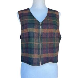 Vintage Harris Wallace Plaid Wool Retro Rustic Vest V Neck Full Zip Size MP